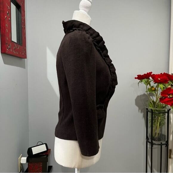 NEW ANTHRO x Elevenses Wool Tailored Ruffle Standing Double Collar Jacket 0 NWOT - Picture 4 of 16